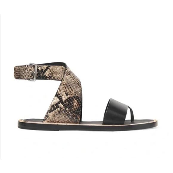 Vince Mailin Snake Embossed Ankle Wrap Flat leather Sandal Sz 6.5 Statement Chic - Picture 1 of 11